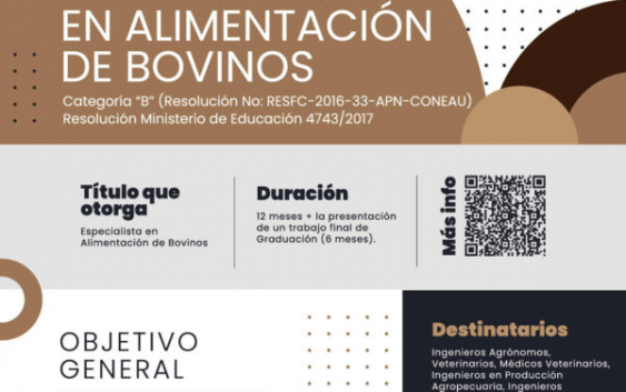 Alimentación de Bovinos. Inscripciones abiertas para la Especialización que dictará la FCA UNC